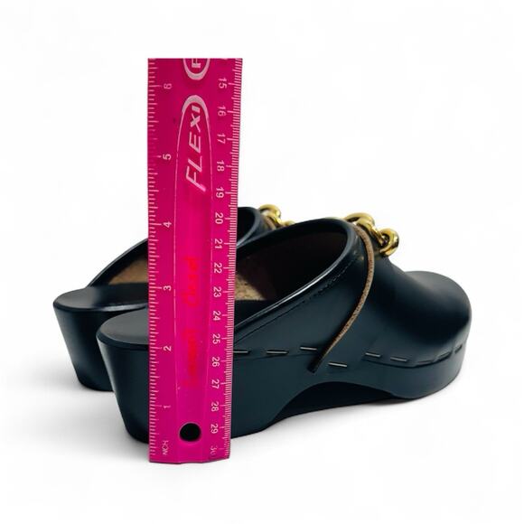 NIB Saint Laurent YSL Le Maillon EU 38 US 8 Chain Clogs Black Leather Shoes $945 - Picture 10 of 12